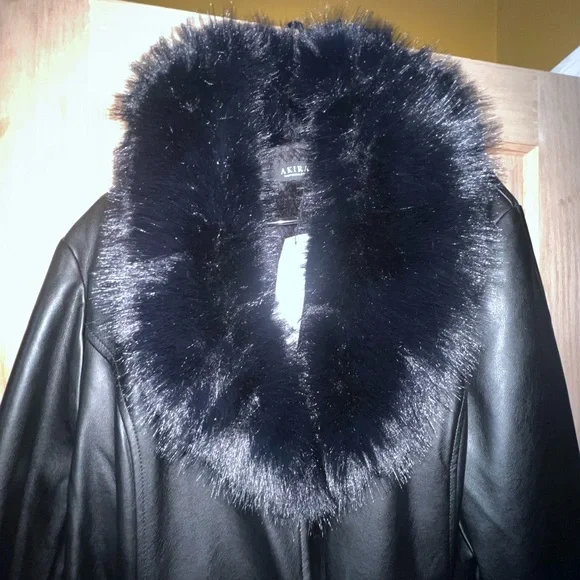 AKIRA Black Faux Leather Coat with Fur Trim NWT size 2x  *SOLDOUT* - Picture 13 of 15
